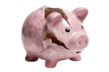 Broken piggy bank, pink ceramic