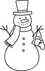 Classic Christmas snowman outline vector.
Children's coloring page and template.
Transparent background. SVG.
