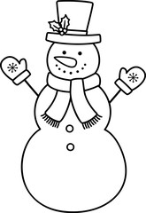 Classic Christmas snowman outline vector.
Children's coloring page and template.
Transparent background. SVG.
