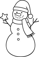 Classic Christmas snowman outline vector.
Snowman holding a star children's coloring page and template.
Transparent background. SVG.
