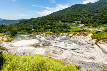 Beautiful view of Sulfur Valley Geothermal Scenic Area in Beitou of Taipei, Taiwan. Located within Yangmingshan National Park.