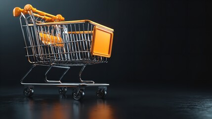 An inviting gleaming shopping cart beckons eager shoppers with vibrant orange accents shiny chrome set against a dark
