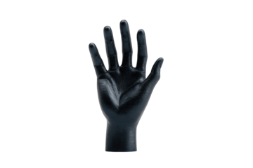 A detailed rendering of a dark gray hand in a high-contrast pose