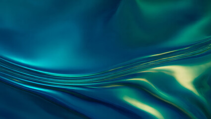 Abstract teal and green iridescent fabric with flowing waves