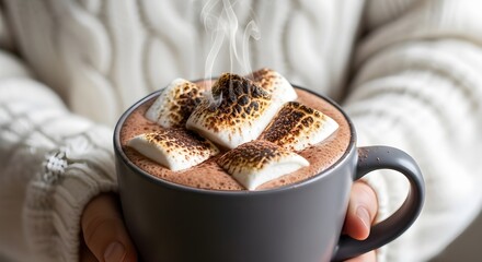warm hot cocoa mug toasted marshmallows cozy winter drink