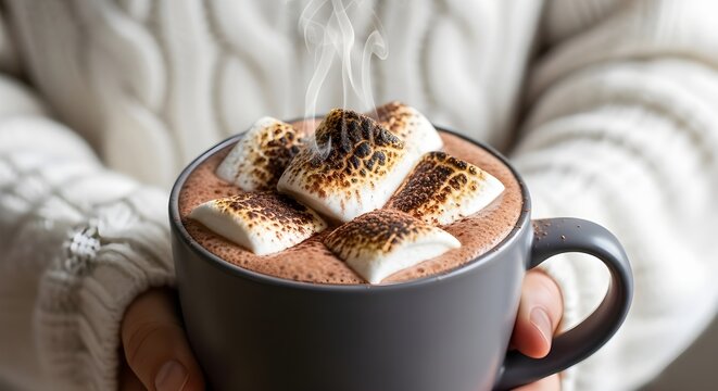 warm hot cocoa mug toasted marshmallows cozy winter drink