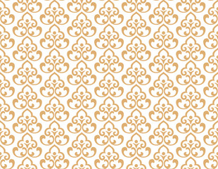 Flower geometric pattern. Seamless vector background. White and golden ornament. Ornament for fabric, wallpaper, packaging. Decorative print