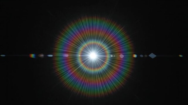 Stunning lens flare with rainbow ghosting effect and natural light scatter, abstract glow