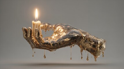 A golden hand offering hope and light a testament to resilience and fragile beauty with subtle dripping texture on