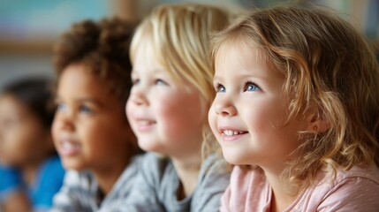 Children watching with happy smiles,Background image,copy space,web banner,poster