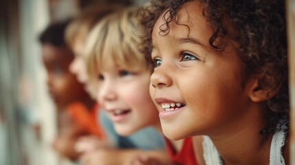 Children watching with happy smiles,Background image,copy space,web banner,poster
