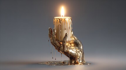 A golden hand offering light and hope through a candle with dripping wax symbolizing warmth and remembrance against a