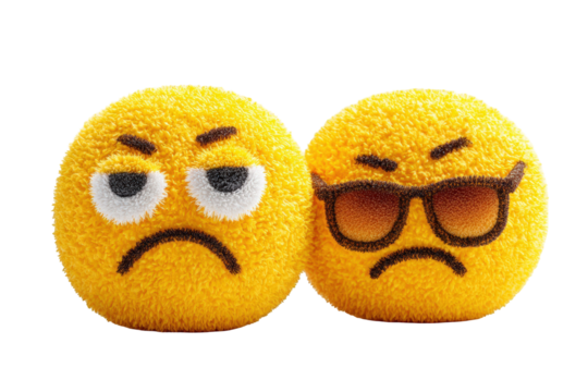 Two yellow emoji faces, one with sunglasses