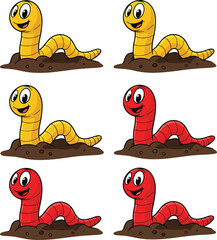 Cute Cartoon Worms Popping Out of the Ground Vector IllustrationCute Cartoon Worms Popping Out of the Ground Vector Illustration