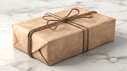 A lovingly wrapped gift awaits its recipient tied with rustic twine symbolizing thoughtfulness and anticipation on