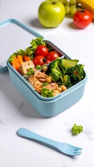 Healthy lunchbox with various vegetables and protein