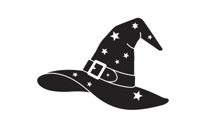 Mystical witch hat adorned with sparkling stars and a buckle ideal for halloween and fantasy themed designs and celebrations isolated on white background