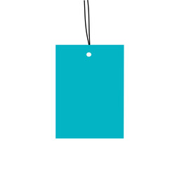 light blue blank price tag with string isolated on white background