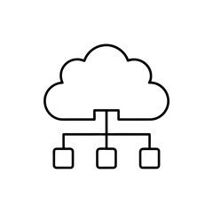 Outline cloud connected to three square elements on transparent background