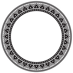 Ornamental round border vector artwork with intricate dots and triangle pattern for tattoo, poster, or luxury layout
