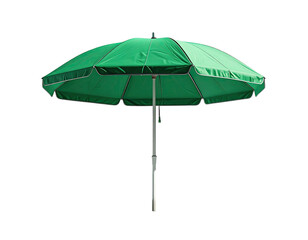 Render of an open green parasol with a silver pole, poised on a black void backdrop