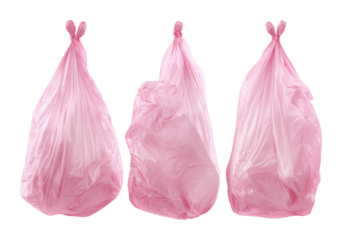 Collecting pink trash bags for recycling urban area outdoors isolated on transparent background