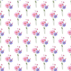 Seamless pattern, floral minimalist background with watercolor flowers. Repeat fabric wallpaper print texture. Perfectly for backdrop, wrapped paper.