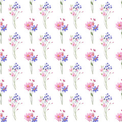 Seamless pattern, floral minimalist background with watercolor flowers. Repeat fabric wallpaper print texture. Perfectly for backdrop, wrapped paper.