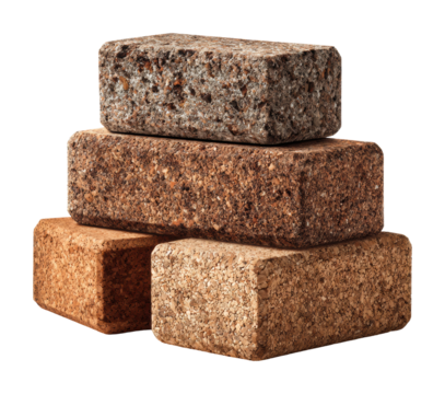 Stacked natural bricks for sustainable building projects isolated on transparent background