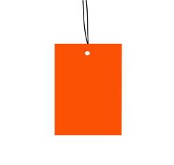 orange blank price tag with string isolated on white background
