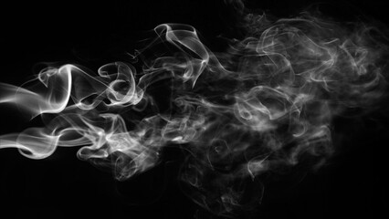 White smoke wave on a black background, abstract texture