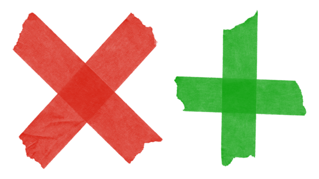Red Cross and Green Plus Symbols Made with Torn Tape
