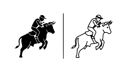 Rodeo cowboy riding bull with transparent background