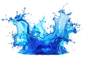 An artistic illustration of a water splash with shades of blue and a black background