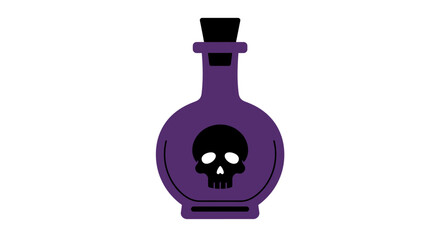 Spooky purple potion bottle with skull and crossbones symbol for halloween celebrations and mysterious concoctions isolated on white background