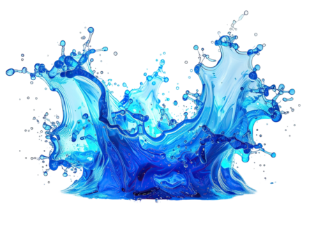 An artistic illustration of a water splash with shades of blue and a black background