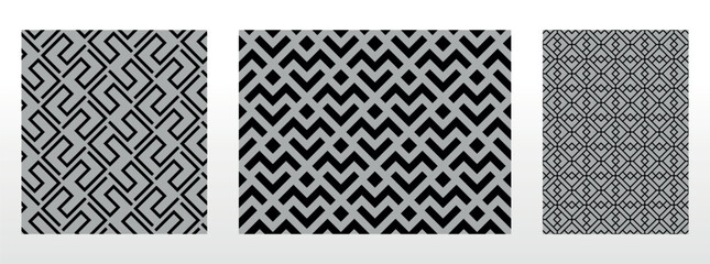 Geometric set of seamless black and gray patterns. Simple vector graphics