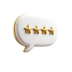 Isolated 3D Chat Bubble with Five Golden Stars on a Transparent Background