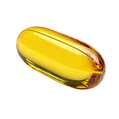 Isolated Yellow Softgel Capsule with Omega Fish Oil Supplement