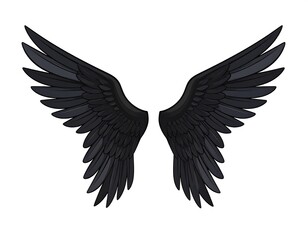 Obraz premium Symmetrical dark feather wings, open, on a clean white background