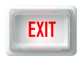 Emergency exit sign illuminated in office building view safety isolated on transparent background