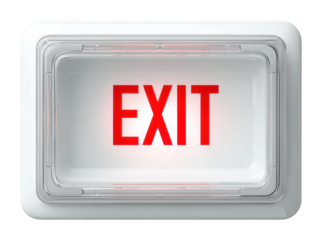 Emergency exit sign illuminated in office building view safety isolated on transparent background