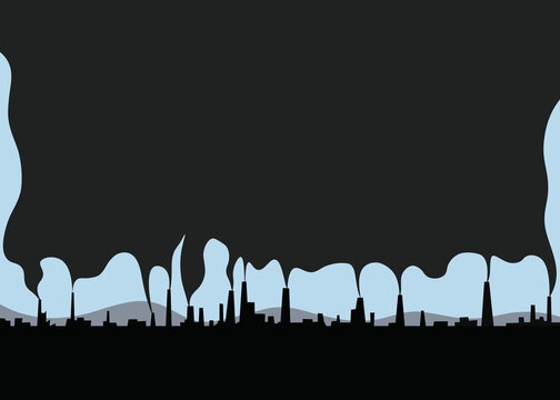 Industrial skyline with smoke and pollution in dark illustration background