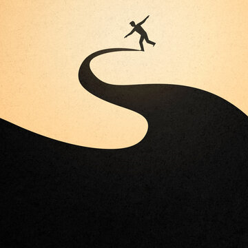 Man balancing on abstract black wave illustration representing challenge