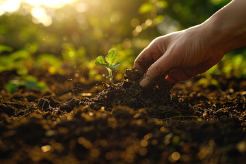 A heartwarming moment showcasing tender love and attention given to cultivating and enriching garden soil, symbolizing beautiful bond between individuals and natural world   