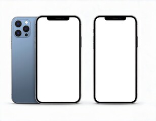 Three modern smartphones displayed against a clean white backdrop