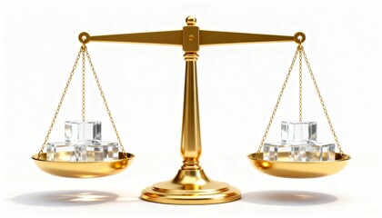 Golden scale with transparent cubes in balance