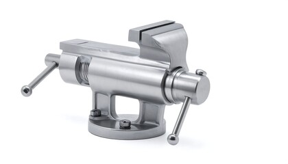 Silver metal workbench vise isolated on white background