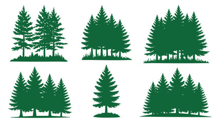 Fototapeta premium Collection of silhouetted evergreen trees for forest and nature designs