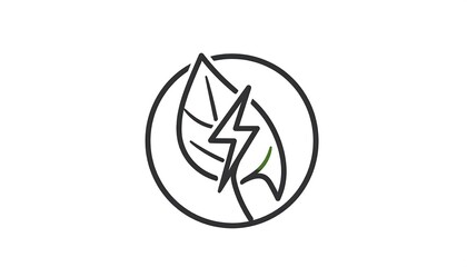 Fototapeta premium Graphic of leaf with lightning bolt inside a circle, minimalist